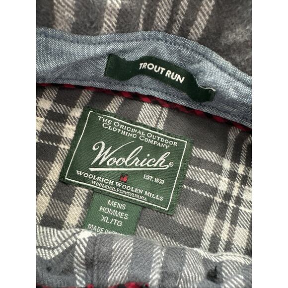Woolrich Shirt Mens XL Gray White Plaid Flannel Trout Run Button Up Work Thick - Picture 5 of 8